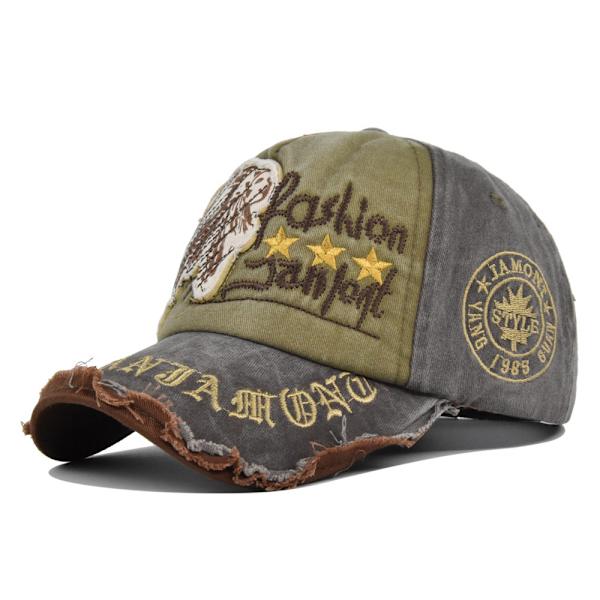 Vintage skallebroderad cap Broderad Patch Peaked Cap Tvättad Distressed Sol Hat Cap Cb3894ArmyGreen Adjustable