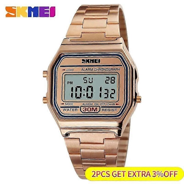 Skmei Mode Herr Rostfritt Stål Armband LED Display Klockor 3Bar Vattentät Digital Klocka Reloj Hombre För Vardaglig Sport 1123 silver