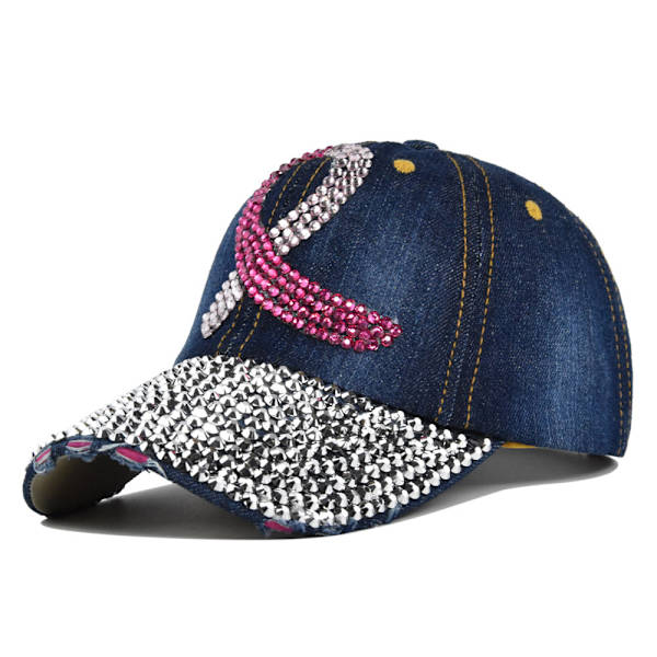 Spot Drill Cap Flash Diamond Peaked Cap Personlighet Silk Screen Peaked Cap Distressed Cap Solhatt Denim3LightBlue Adjustable