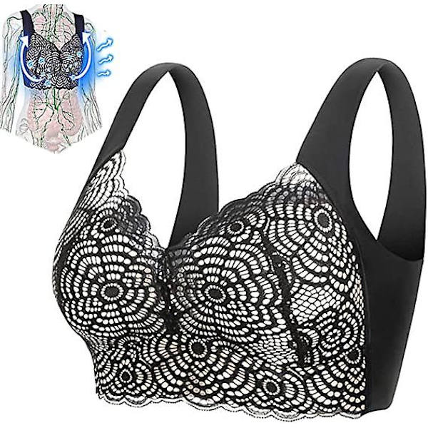 2st Lymfvitetsavgiftning och formning & kraftfull lyft-bh, sexig spetskomfort trådfri bh Black White 4XL