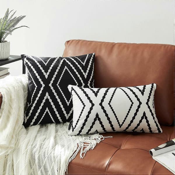 Sæt med 2 sorte pudebetræk 45 x 45 cm Boho Aztec polyesterblanding firkantede dekorative pyntepudebetræk til sofa seng boligindretning