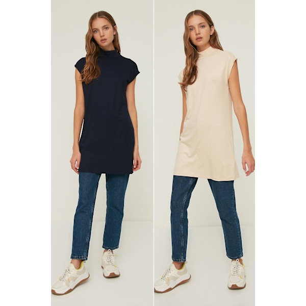 Trendyol Modest Modest Tunika Enkel Ståkrage Standardärm Basic Navy Blue XL