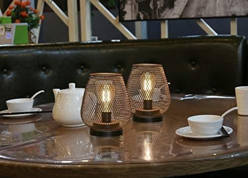 Set med 2 bordslampor i metallbur, batteridriven, sladdlös accentbelysning med LED Edison-lampa för sovrum, hem, bröllopsfester