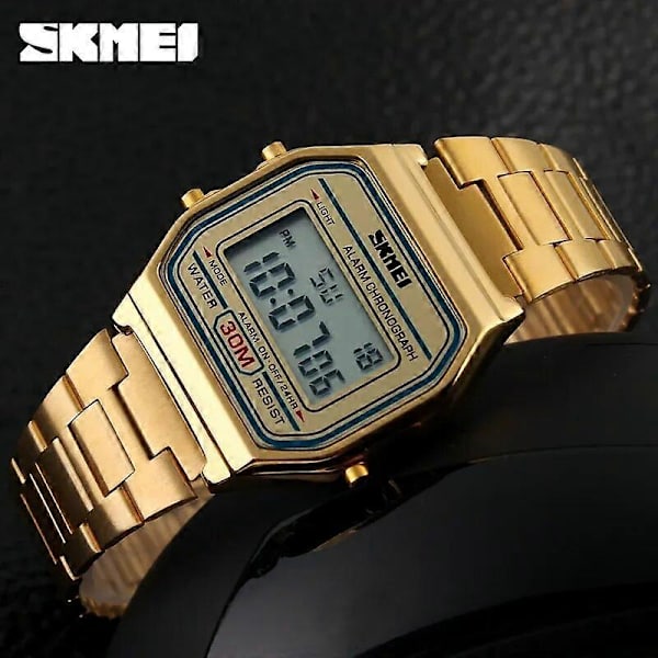 Skmei Mode Herr Rostfritt Stål Armband LED Display Klockor 3Bar Vattentät Digital Klocka Reloj Hombre För Vardaglig Sport 1123 Rose Gold