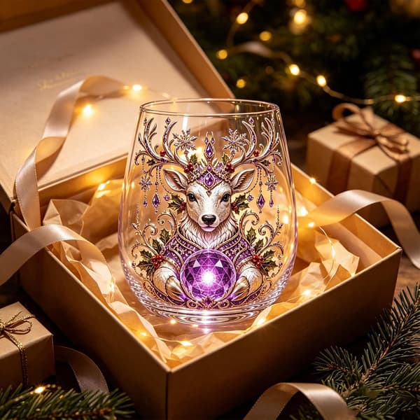 Julekrystalmærkat Glas Kop (Ametyst Rensdyrønsker)