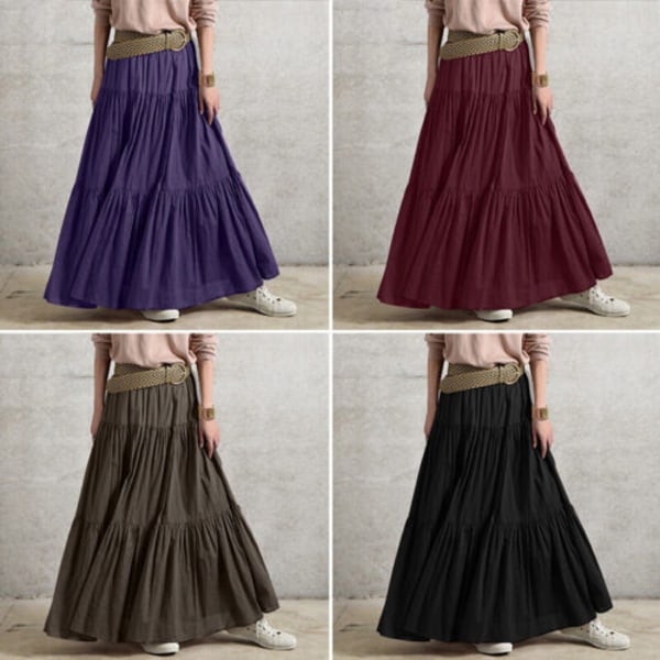 Kjol med resår i midjan Kjol A-linje dam Veckad vintage casual kjol purple L