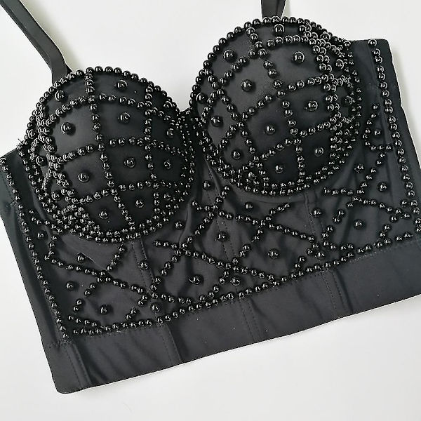 Utsökta pärlor Rhinestone Cropped Toppar Dam Bustier Vit Linne Rave Festival Club Party Topp Underkläder Camis black 34B