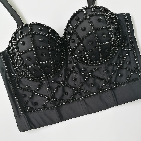 Utsökta pärlor Rhinestone Cropped Toppar Dam Bustier Vit Linne Rave Festival Club Party Topp Underkläder Camis black 38C