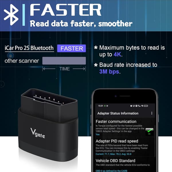 iCar Pro 2S Bluetooth 5.2 OBD2 auton skannaustyökalu iPhonelle, Androidille ja Windowsille