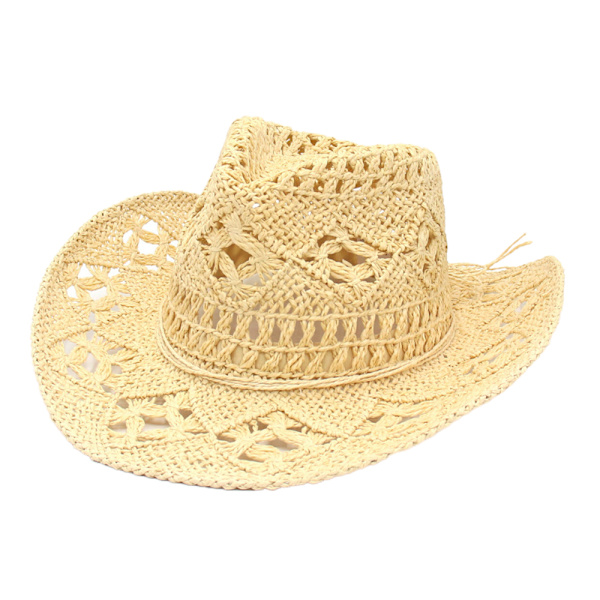 Utomhus Män Kvinnor Western Cowboy Hattar Handvävd halmhatt camel