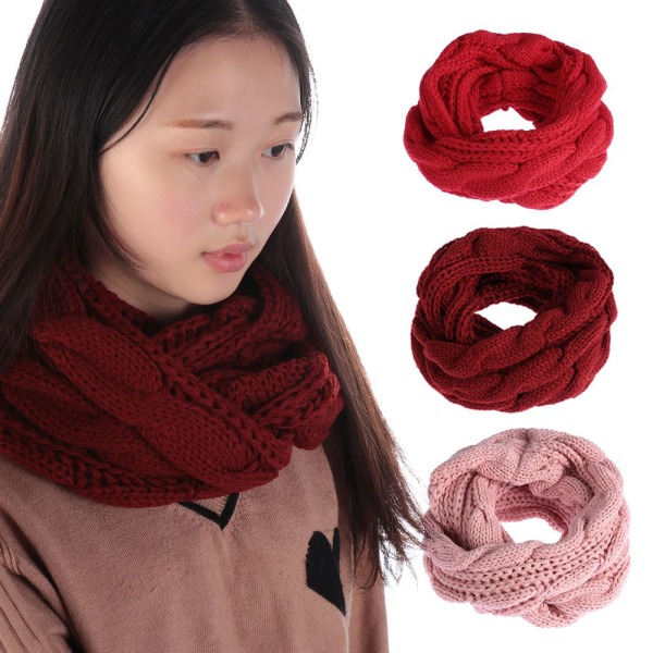 Stickad Scarf Tjock Sjal Cirkelkabel RÖD