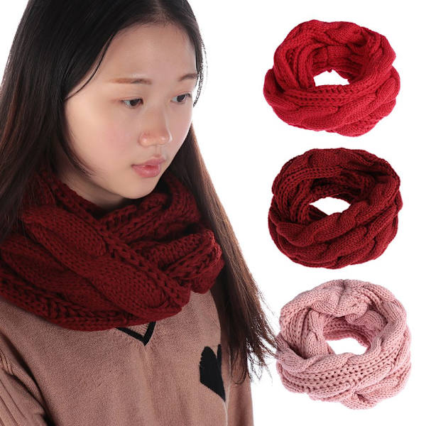 Stickad Scarf Tjock Sjal Cirkelkabel SVART