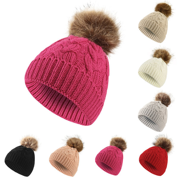 Kid Beanie Hats Slouchy Cable Stickad Skull Ski Cap för flickor Pojke Rose