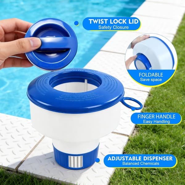 Flytande klortablettdispenser för pooler 7\" diameter poolklorflottör passar 3\" tabletter med justerbara flödesventiler balanserade simbassänger spa