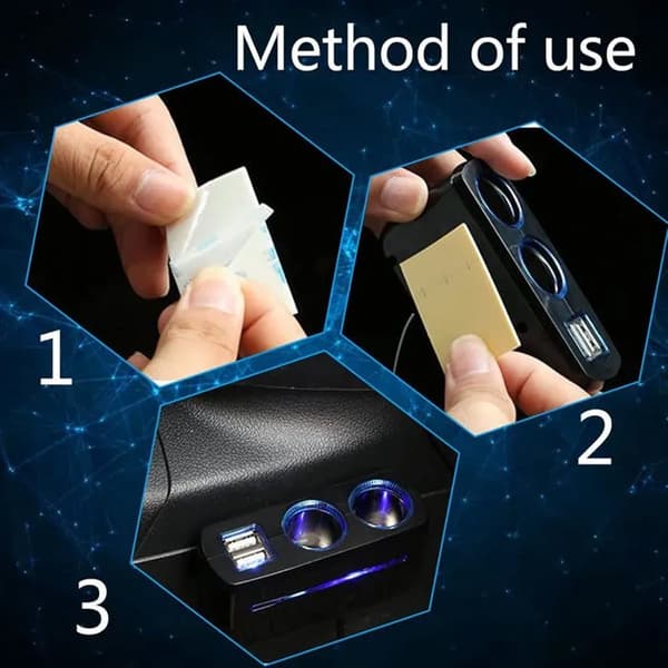 Billader - 2-i-1-adapter - 2 USB-porter - 2 sigarettenneruttak - 80W, 3.1A