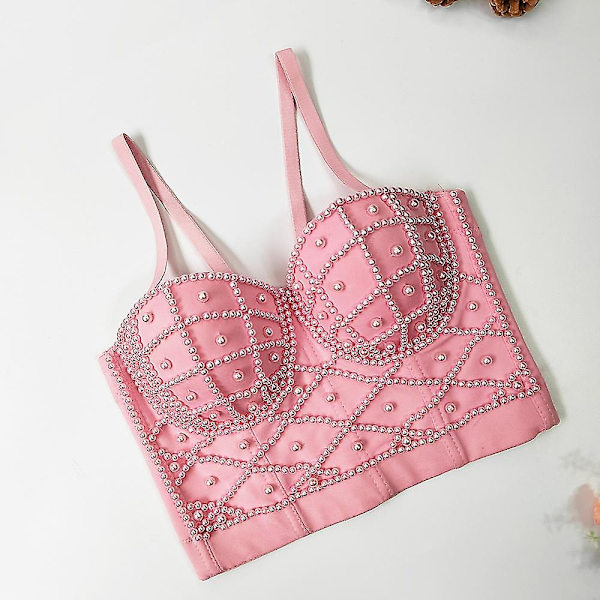 Utsökta pärlor Rhinestone Cropped Toppar Dam Bustier Vit Linne Rave Festival Club Party Topp Underkläder Camis pink 36B