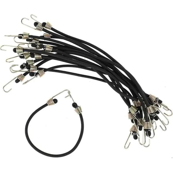 Elastiske Bungee-snore med kroge, pakke med 15 (22,9 cm), rustfrit stål, sort, til camping, telte, presenninger, motorcykler