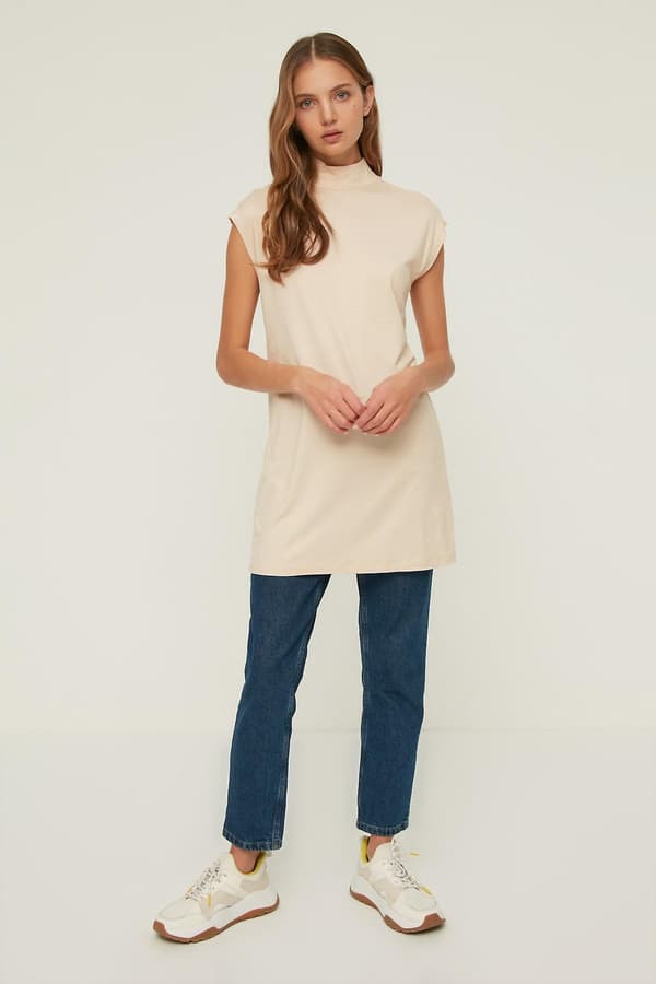 Trendyol Modest Modest Tunika Enkel Ståkrage Standardärm Basic Navy Blue XL