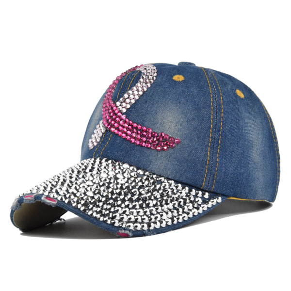 Spot Drill Cap Flash Diamond Peaked Cap Personlighet Silk Screen Peaked Cap Distressed Cap Solhatt Co8933White Adjustable