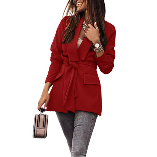 Kvinnor apel Blazer Coats ace Up O Work Slim Suits Jackor Red L