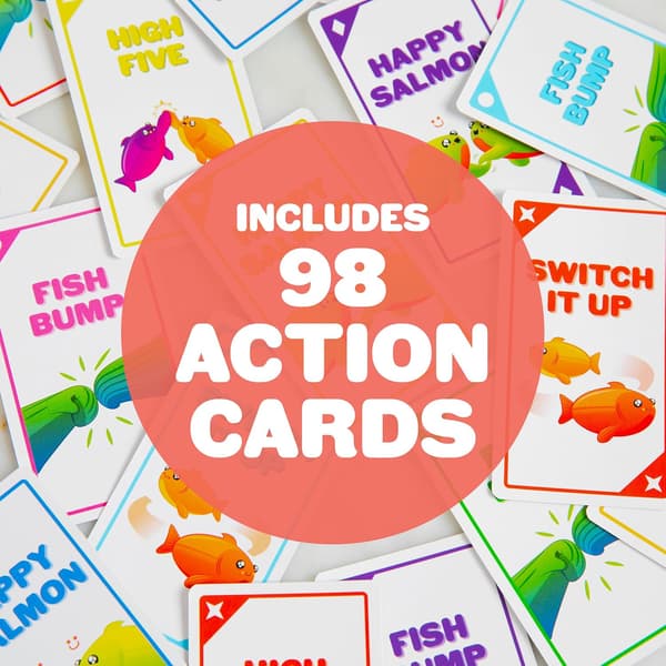Exploding Kittens Happy Salmon, 3-8 spillere, 6+ år Gruppekortspil | Råb febrilsk dine handlinger, find en matchende spiller, udfør handlingen,