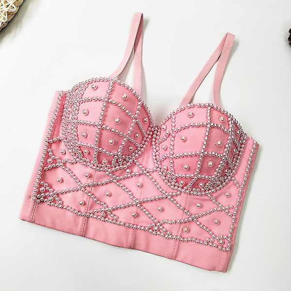 Utsökta pärlor Rhinestone Cropped Toppar Dam Bustier Vit Linne Rave Festival Club Party Topp Underkläder Camis pink 40C