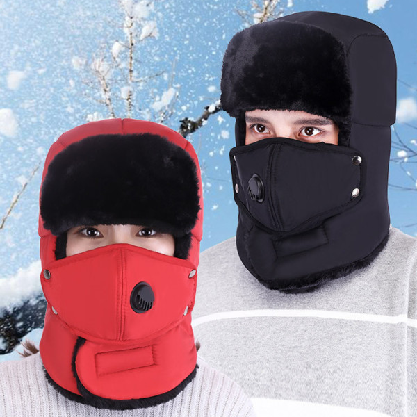 Män Trapper Aviator Hat Winter Warm med mask Öronlapp Cap Dark Red