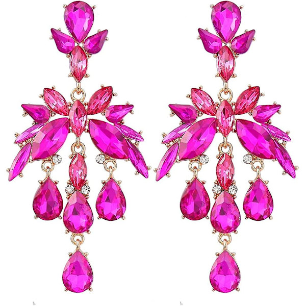 Teardrop Chandelier Örhängen, Teardrop Cluster Dangle Örhängen för kvinnor, Bohemian Flower Teardrop örhängen, Sparkling Teardrop Stud örhängen Rose red