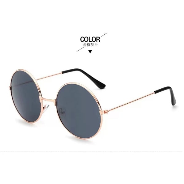 Retro runda solglasögon bländande mode runda bågar glasögon färgade linser prins spegel Gold frame grey piece