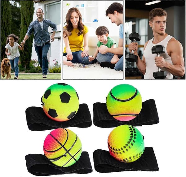 Studsboll, Elastisk handledsträningsboll 4-delars set för gym, hem, barn