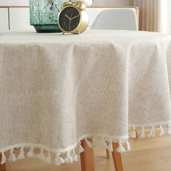 Beige rund duk 150 cm vaskbar linbomullsduk krøllfri KLB