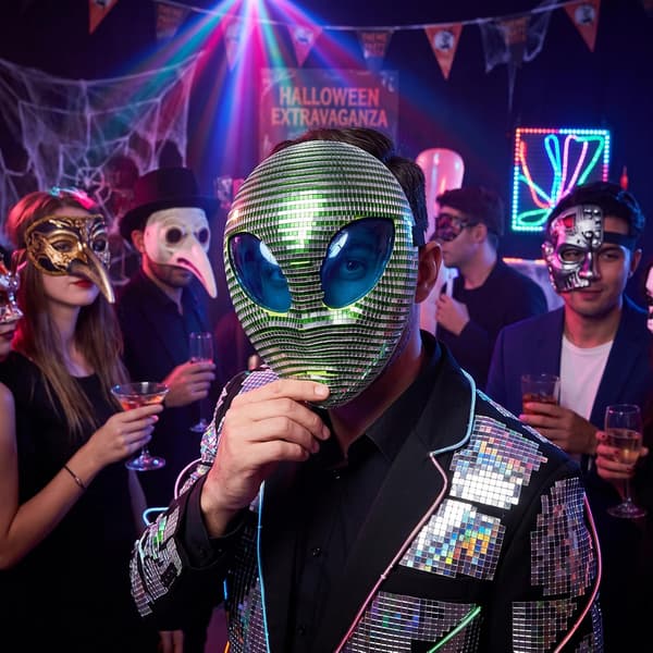 Halloween Alienmask – Glittrande Discospegelmask för fester, baler och kostymevenemang
