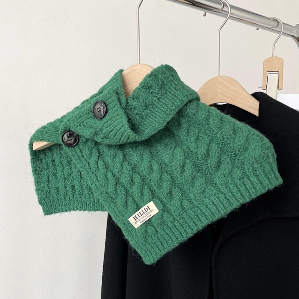 Knäppning halsduk för kvinnor höst och vinter med tjock varm turtleneck huvud stickad haklapp falsk krage krage krage set green