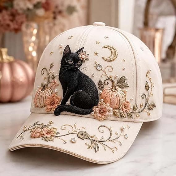 3D Halloween brodert baseballcaps for kvinner, vasket bomullshatt med gresskar- og spøkelsesbroderi E