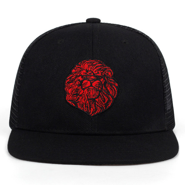 Hög kvalitet lejonansikte broderi cap Street hip hop trend Andas mesh hatt Mode nyans platt brättad hatt black