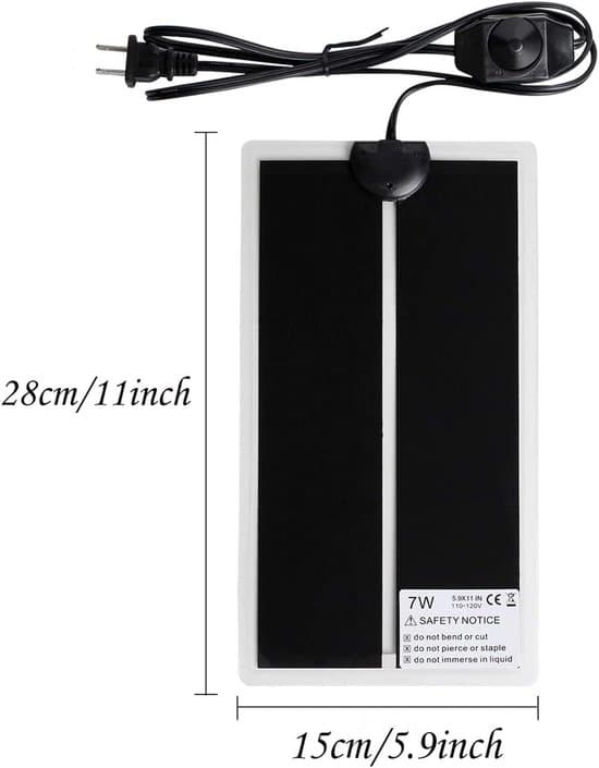 Varmemåtte - plantevarmemåtte - 15 x 28 cm - 7 watt - med controller/lysdæmper - til kyllinger, krybdyr, padder og fugle