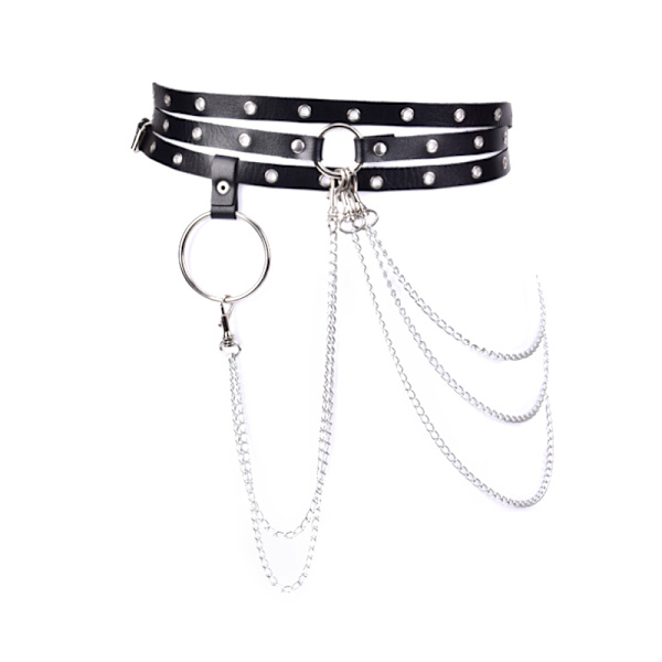 Punk kvinnor konstlädersele Strumpeband Bältesrem Midjeband Bin Black One Size
