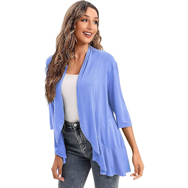 2023 Ny Dammode Temperamentrock Enfärgad Casual Cardigan Sju Points Topp blue M