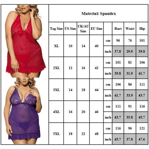 Dam Sexig Backless Babydoll Nattlinne Underkläder Sovkläder Red 4XL