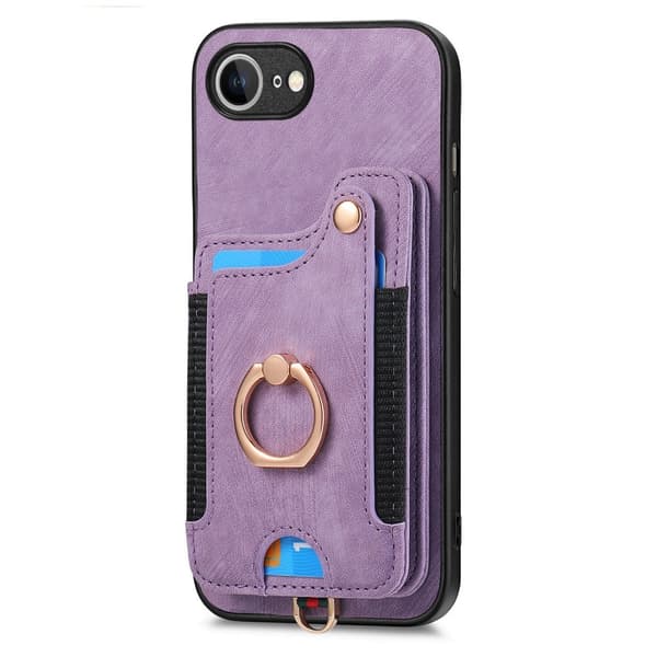 iPhone 16e Kotelo Korttipidikkeellä RFID Retro Nahka Violetti