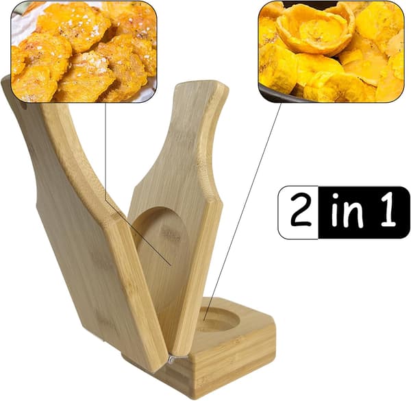 Bambu-plantainpress, 2-i-1 Tostones-kross och plantain-koppform för fyllda plantains