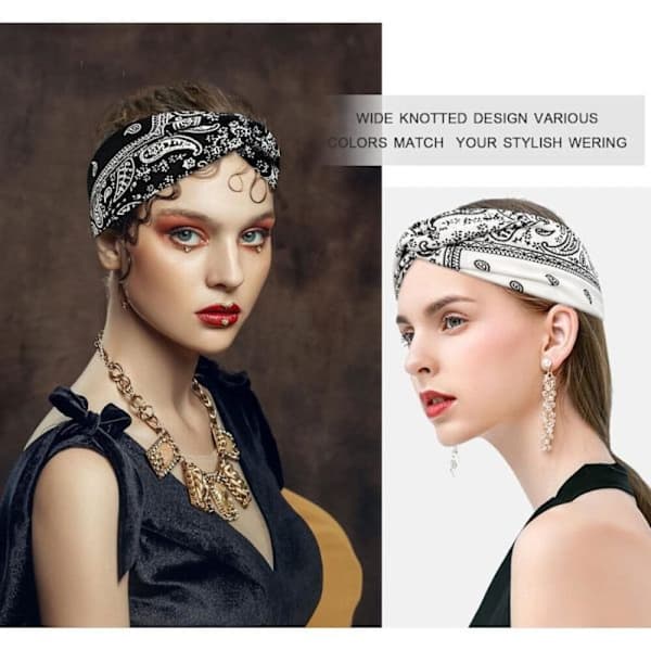Sett med 4 hårbånd for kvinner, Boho blomsterstil, krysset