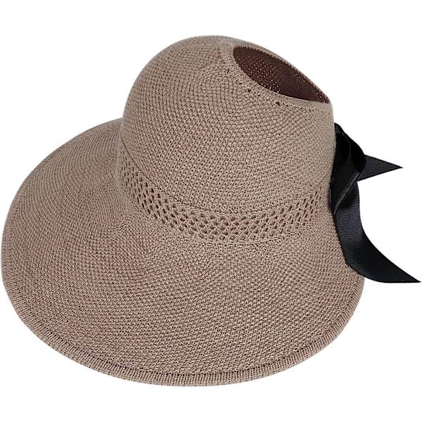 Stråhatt för damer Strandsolhatt Vikbar Stor (Khaki)