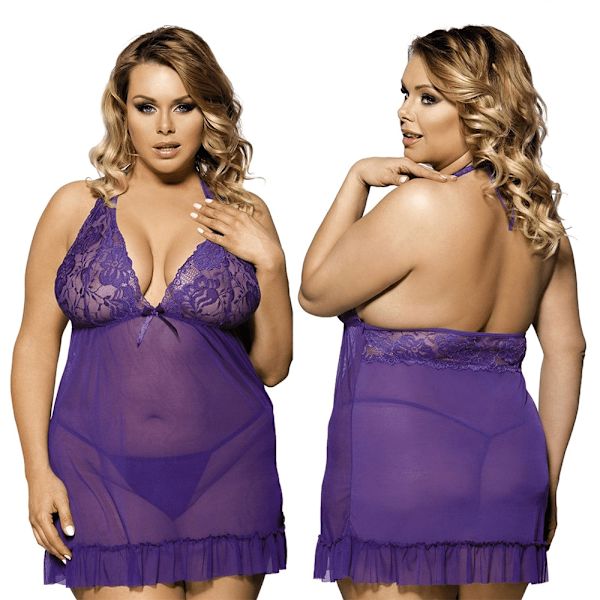 Dam Sexig Backless Babydoll Nattlinne Underkläder Sovkläder Purple 4XL