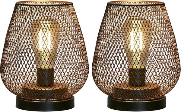Set med 2 bordslampor i metallbur, batteridriven, sladdlös accentbelysning med LED Edison-lampa för sovrum, hem, bröllopsfester
