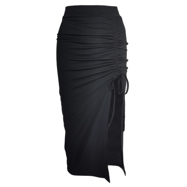 Enfärgad hög midja smal klänning för kvinnor black M