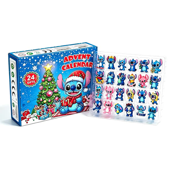 2026 Julekalender 24 Gaver Blind Box, Søt Blå Alien Stitch Julekalender, Overraskelsesgaveeske for Barn
