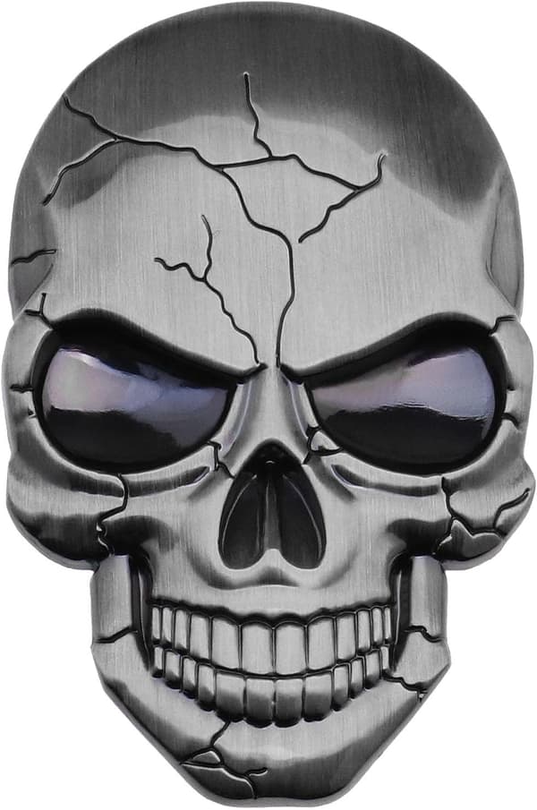3D Metal Dødningehoved Bilmærkat, Vandtæt Emblem Decal til Bil, Lastbil, Motorcykel, Køleskab & Computer, Titanium Sølv