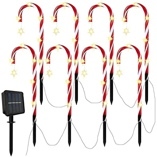 Springlinges Solar Candy Cane Christmas Light 8-pack Candy Cane Lights med 64 Led Pathway Julmarkörer Set med 8 röda och vita Xmas Ho