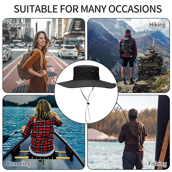 Solhattar med UV-skydd, vandringssafari med bred brättad cap black